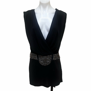 Haute Hippie Black Draped Sleeveless V-Neck Grommet Waist Mini Dress XS